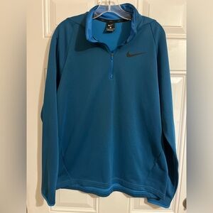 Nike Men’s 1/4 Zip Sweater M‎ Blue Pullover Dry Fit Fleece Lined Swoosh Logo